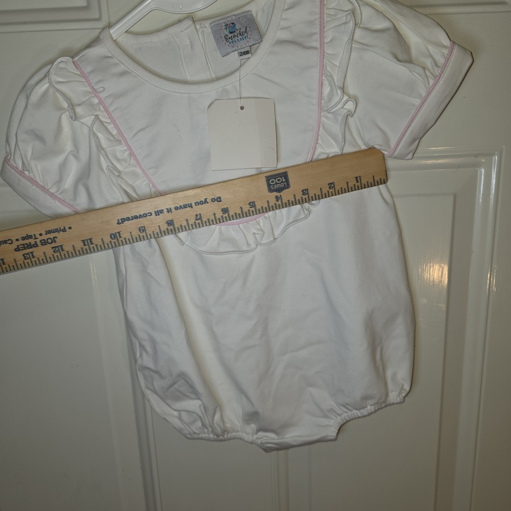 NWT Smocked Polkadot Bubble Romper Girl's Size 24 Mo Ready For Personalization - Picture 5 of 8